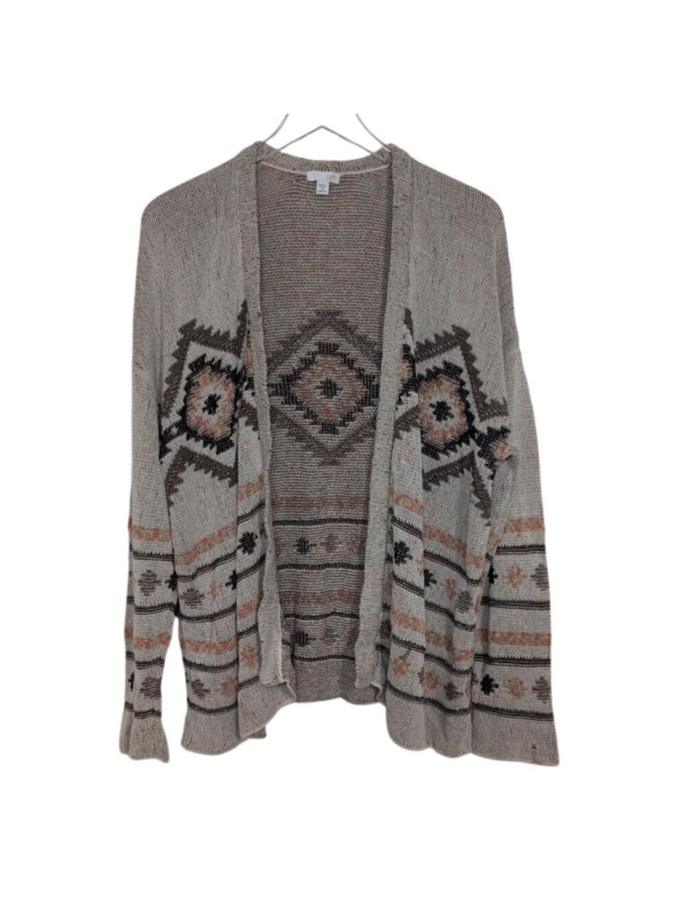 J Jill Aztec Southwestern Open Cardigan Womens Plus Size 3X Beige Boho Sweater